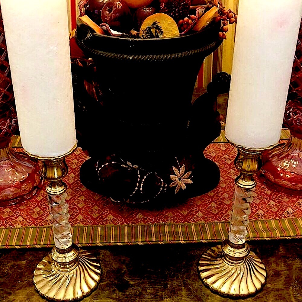 NWT DECORATIVE CRAFTS Pair Handcrafted Brass Candlestick Holders Taper & Pillar